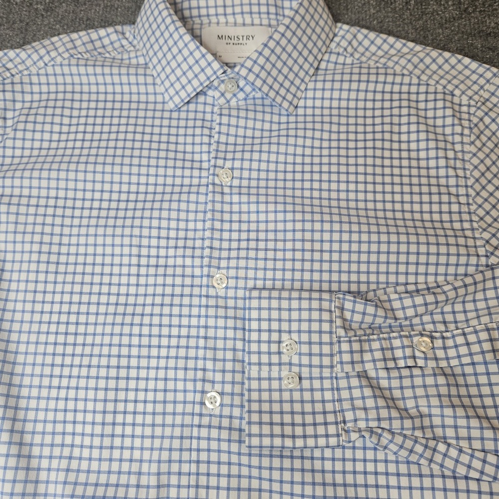 Ministry Of Supply Mens Longsleeve Button Up Shirt  Blue Check Size Medium